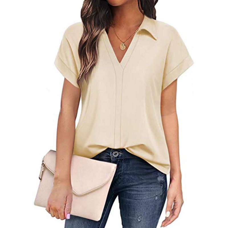 Women's Casual Black Short-Sleeve Shirt - Versatile Solid Color for Business or Leisure