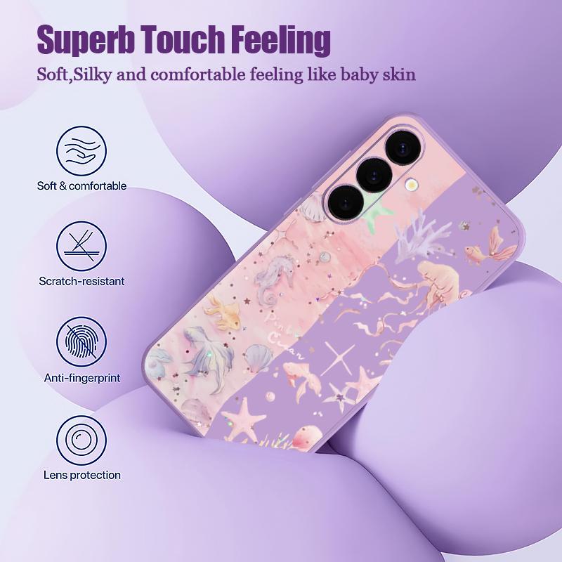 Fantasy Ocean Line Whale Print Case For Samsung Galaxy S26 Ultra S25 FE S24 S23 S22 Plus S21 FE Built-in Metal Plate Magnetic Silicone Cover