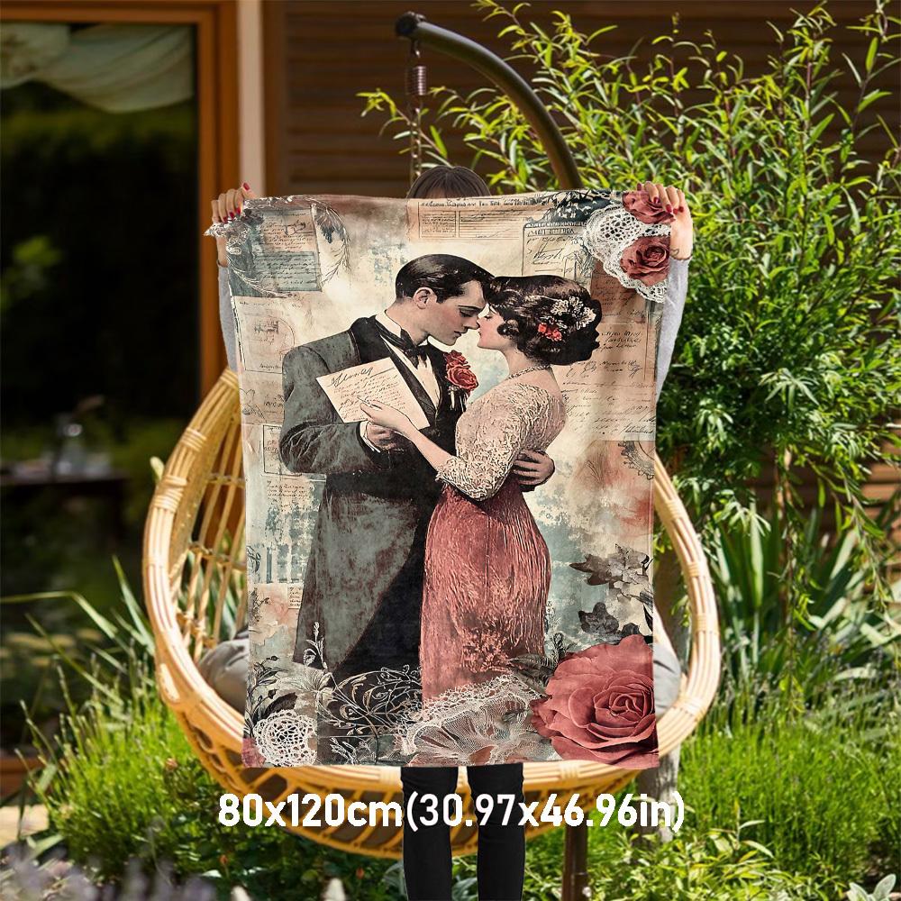 

1pc love romance Outdoor Flannel Blanket Soft Warm All-Season Throw for Sofa Bed Car Camping Office, Cozy Gift Idea1170S 80x120cm(31x47inch)
