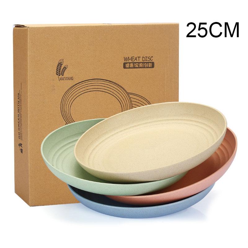 4pcs 20/23/25cm Lightweight Wheat Straw Plates Unbreakable Dishes and Plates Sets Non-toxin Safe Healthy for Kids Children Adult