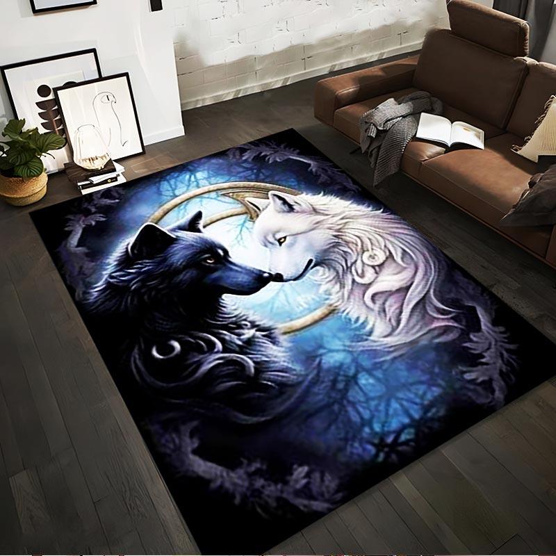 

Black and White Wolves Moonlight Forest Fantasy Carpet Rug Design Suitable for use as an anti-slip for living room bedroom sofas 40x60cm( 15x23in )