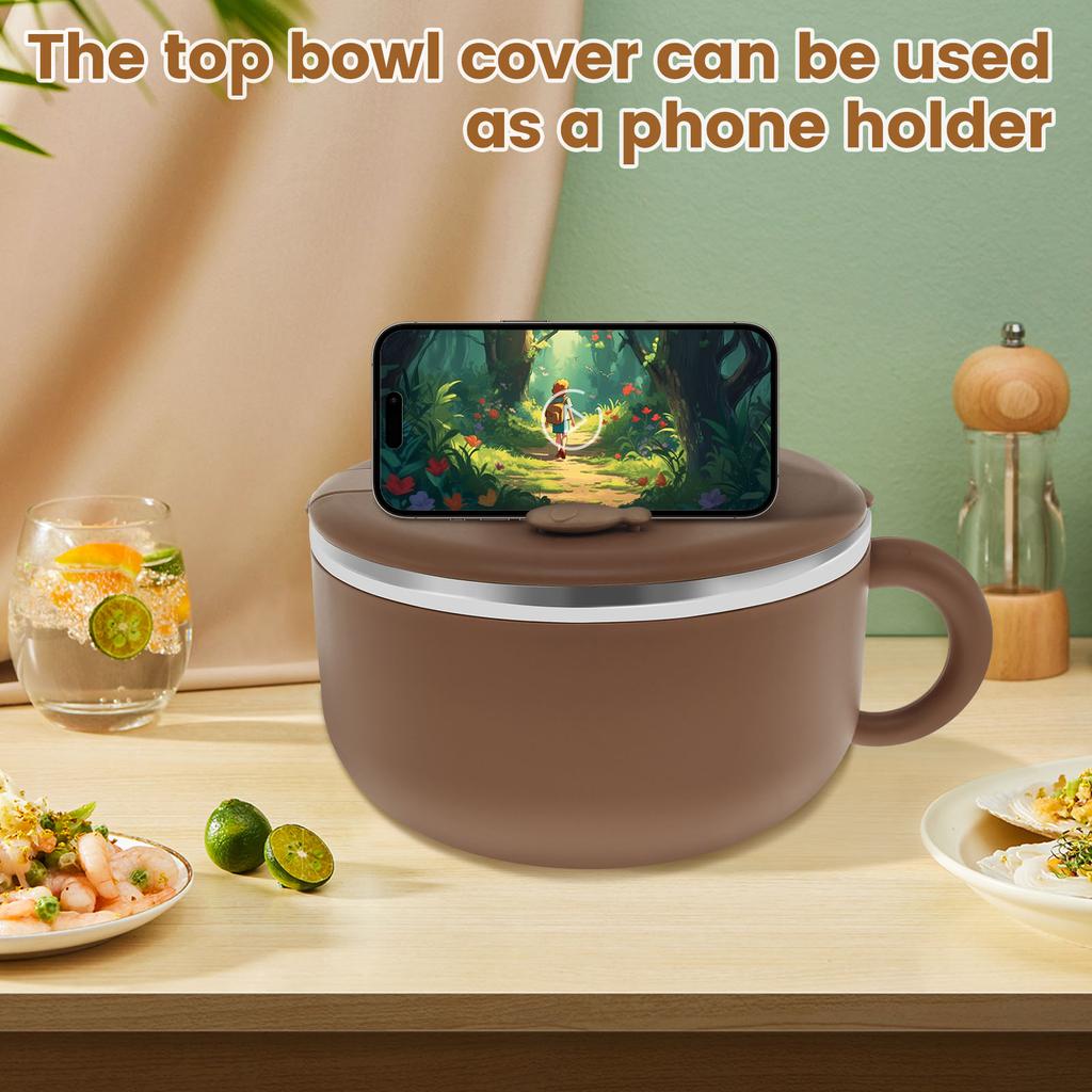 Miska do ramenu 1200 ml z pokrywką Uszczelniona miska do gotowania ramenu z uchwytem i widelcem Izolowana miska na makaron Praktyczna miska do serwowania instant