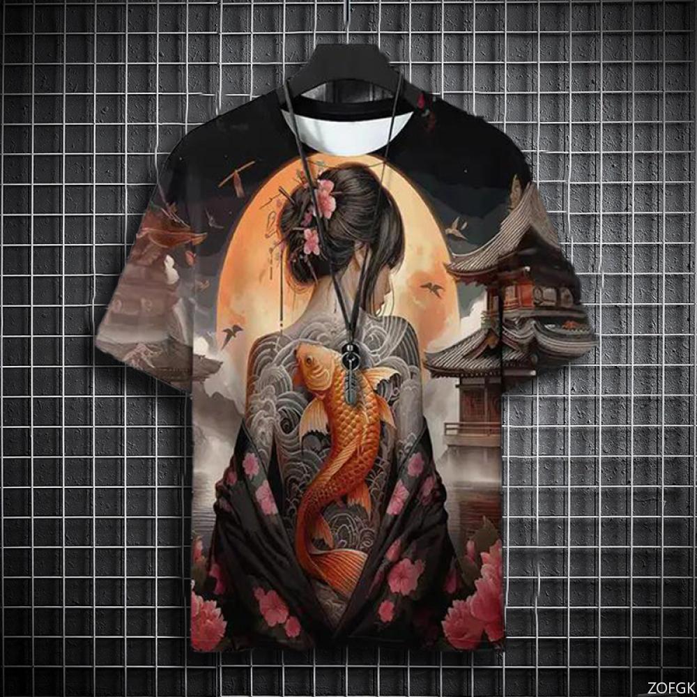 Summer Men's T-shirt Fashion Anime Tattoo Graphic Men's Streetwear Round Neck T-shirt Outdoor Casual Plus Size Tees Top Women Clothing