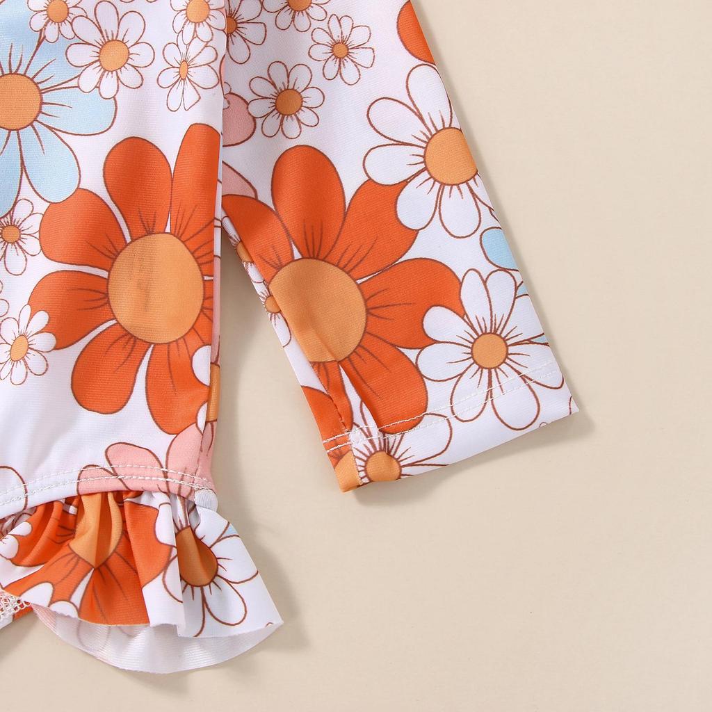 Dětské květinové plavky s dlouhým rukávem a kloboukem proti slunci - Rychleschnoucí, Ochrana proti slunci, Módní plážové oblečení pro dívky