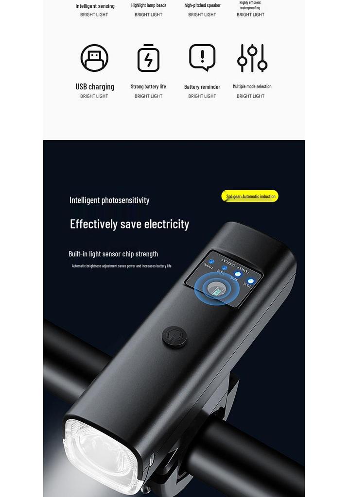 Rechargeable Bicycle Headlight with Horn for Night Riding