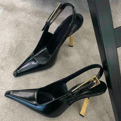 Women's Stiletto Black Pointed High Heels 7CM Temperament Patent Leather Fashion Party Sandals