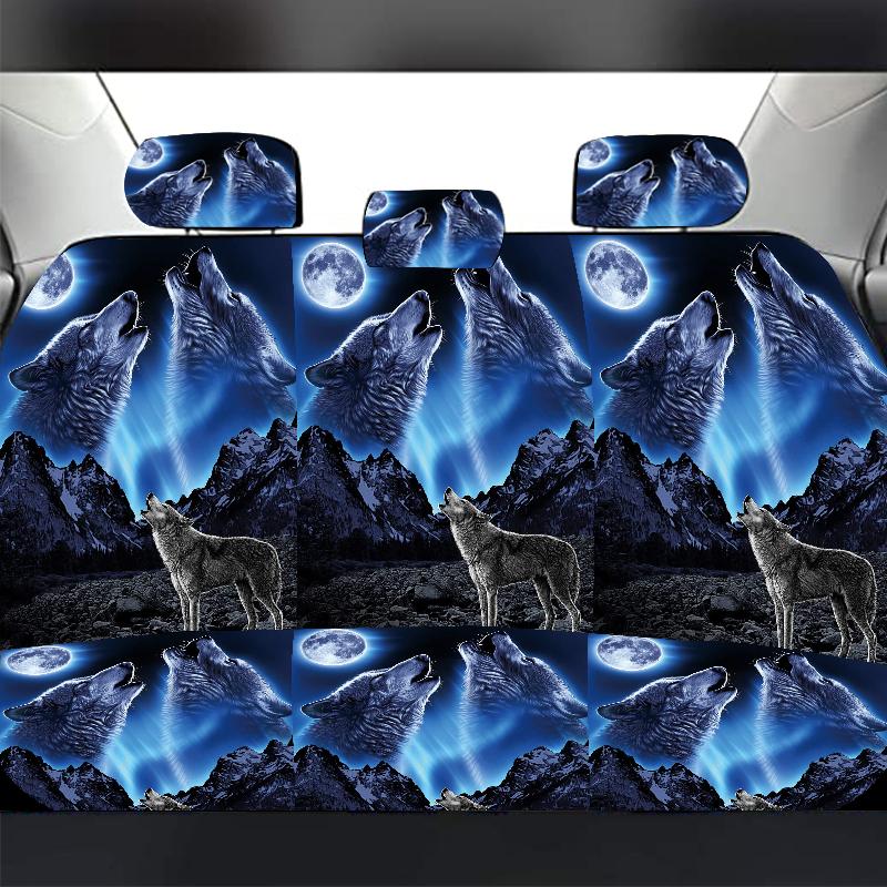 Night Wolf Printed Seat Cover, Comfortable Decoration Set, Car Protector Accessories, Easy To Install, Suitable for Most Cars