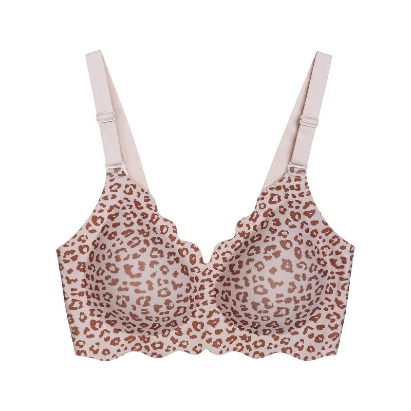 Plus Size Leopard Print Seamless Soft Support Push Up Bra For Women