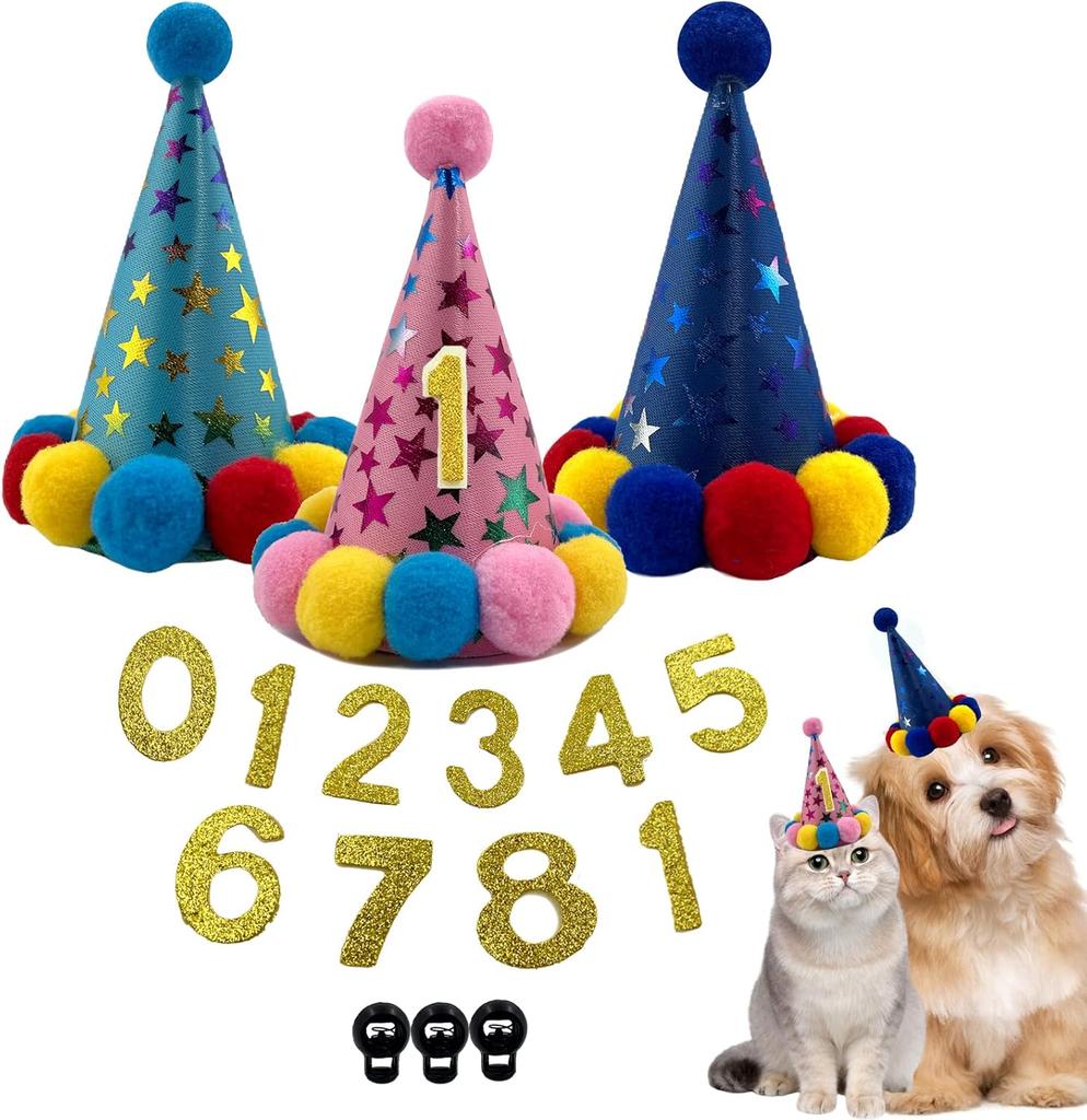 Pet Birthday Hat Scarf Set Adjustable, Cat/Dog Birthday Supplies Mini Pet Saliva Towel Cat/Dog Supplies