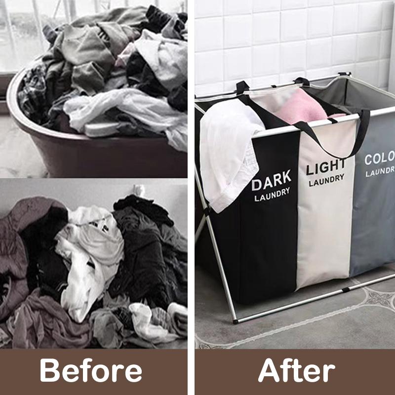 BGRORIO Foldable Laundry Basket Three Grids Waterproof Organizer Basket Home Large Dirty Clothes Toy Laundry Hamper