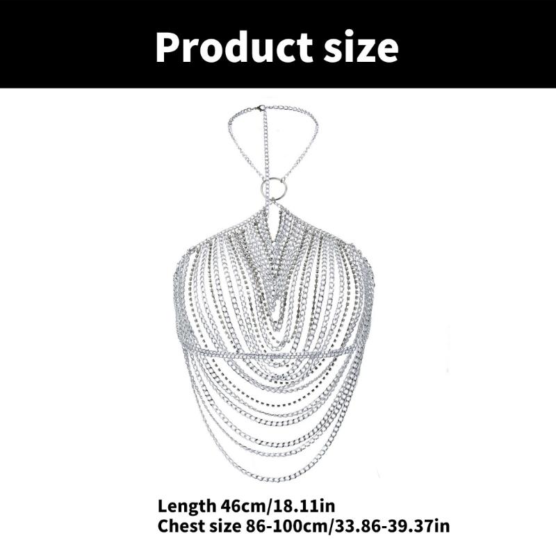 Multilayer Tassels Chest Chain Fashionable Body Accessory Party Body Chain Alloy Texture for Party and Nightclub Wear