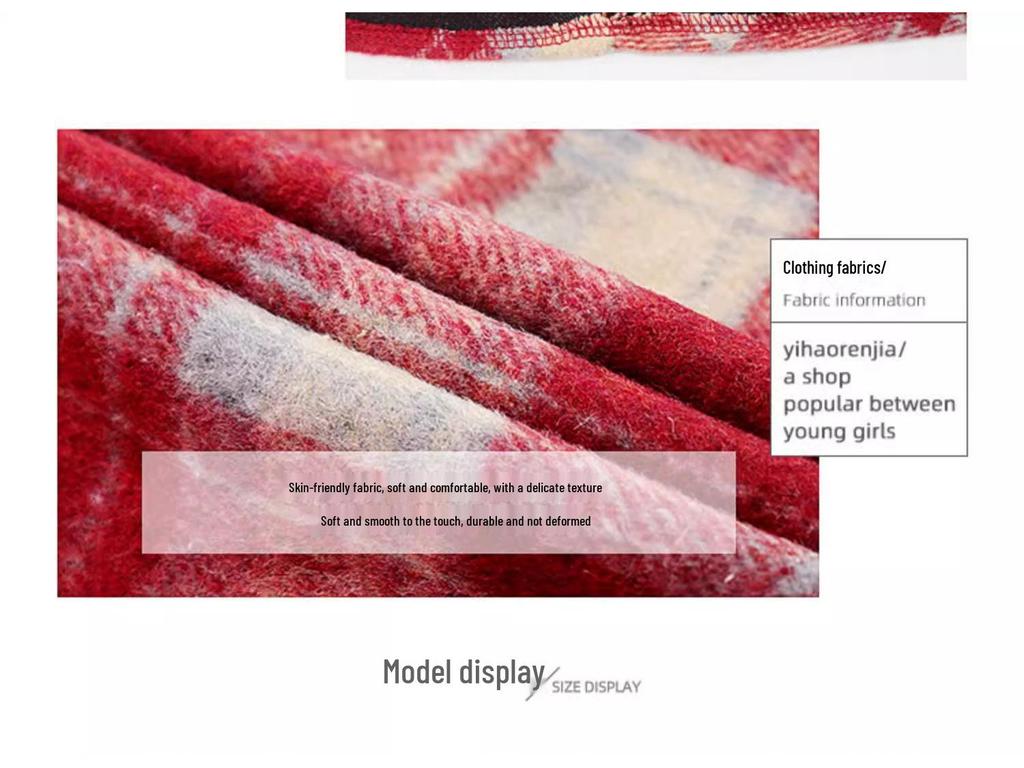 High Waist Retro Woolen Plaid A-line Skirt for Women (Spring/Autumn/Winter)