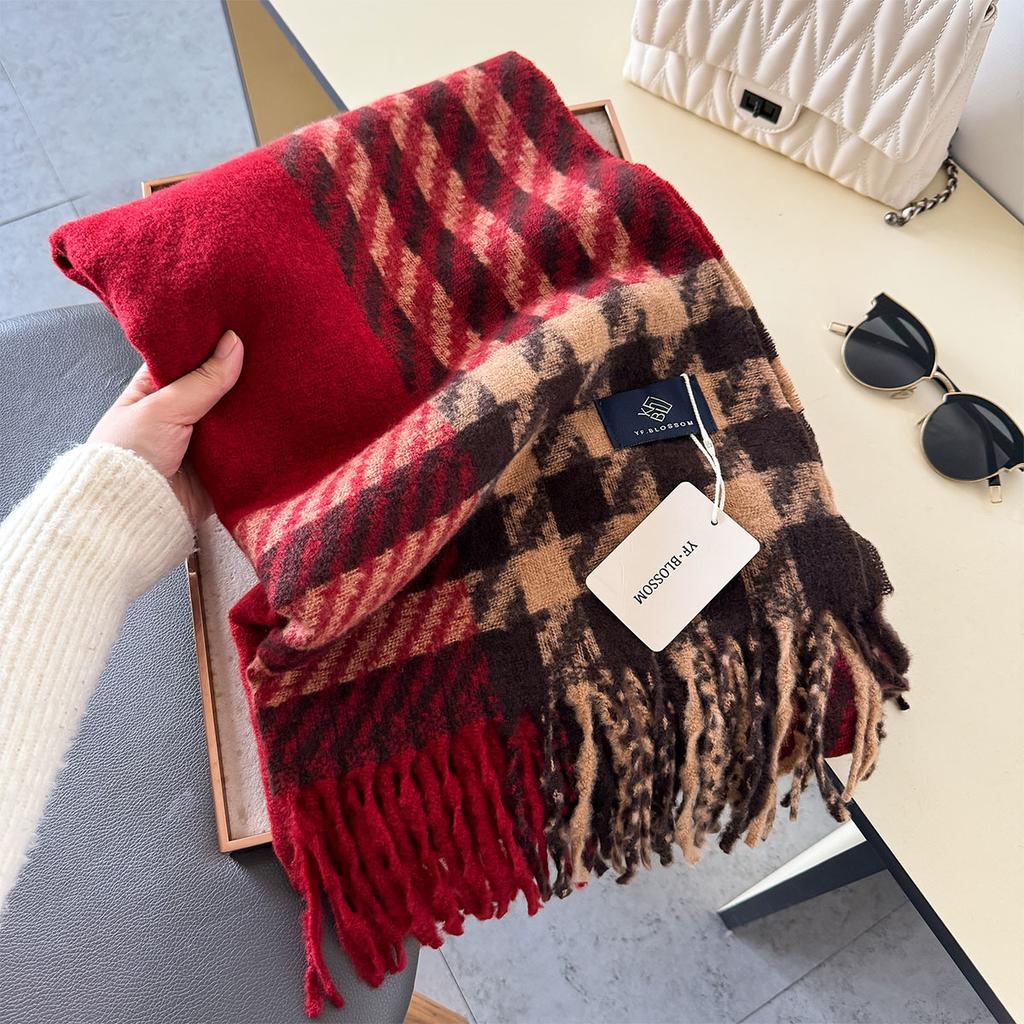 Korean Houndstooth Cashmere Long Scarf Winter Men Women Thickened Warm Shawl Cape Wrap Bufanda Double Sided Poncho Echarpe