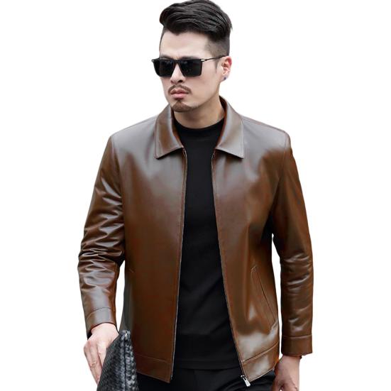 Men Slim Fit Jacket Faux Leather Lapel Bomber Jacket Vintage Zipper Coat Windproof