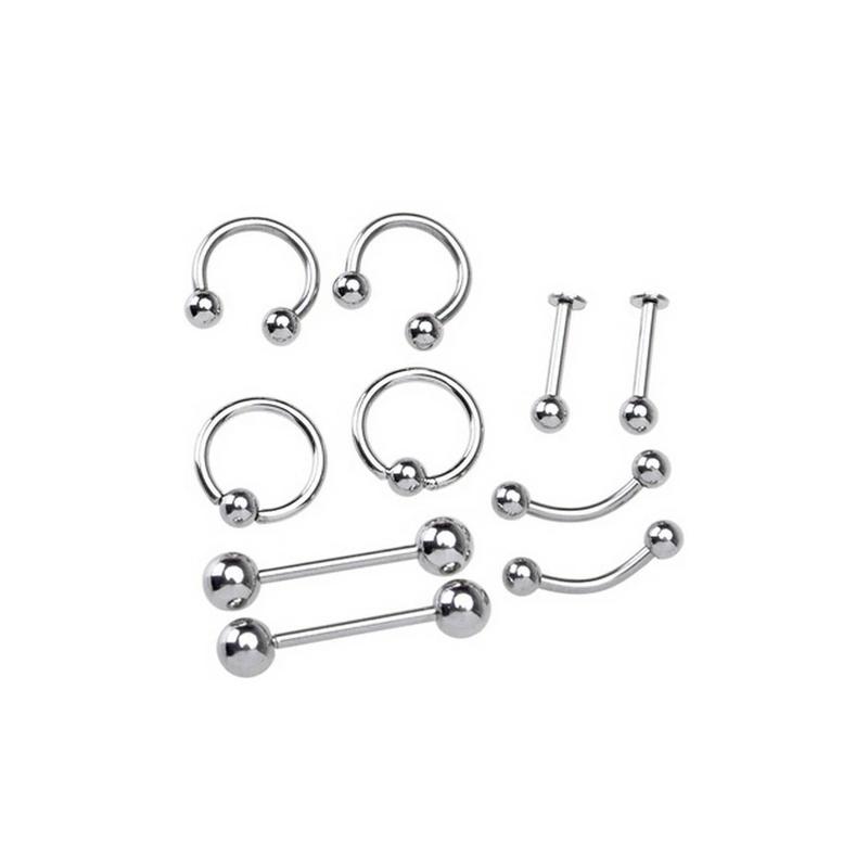 85PCS/Set Stainless Steel Eyebrow Bar Tongue Lip Nose Pircing Ear Studs Stainless Steel Mixed Body Jewelry Fashion Piercing Set