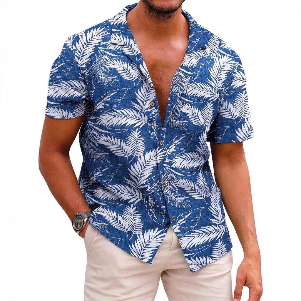 Summer 3D Printed Short Sleeve Flower Shirt Men'S Vintage Hawaiian Beach Casual Loose Men'S Large Size Shirt