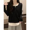 Glutinous Belly Covering Fake Two Pieces Sweaters Knitwear Women's Fall and Winter New Arrival Fat Sister Loose Slimming Long Sleeves Bottoming Shirt