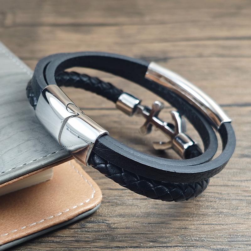 Arrow Bow Arrow Design Leather Rope Woven Bracelet Woven Magnetic Buckle Men's Stainless Steel Bracelet Jewelry Gift Wholesale