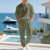Men's Linen Henley Shirt and Pants Set Relaxed Fit Long Sleeve Holiday Lounge Two Piece Outfit