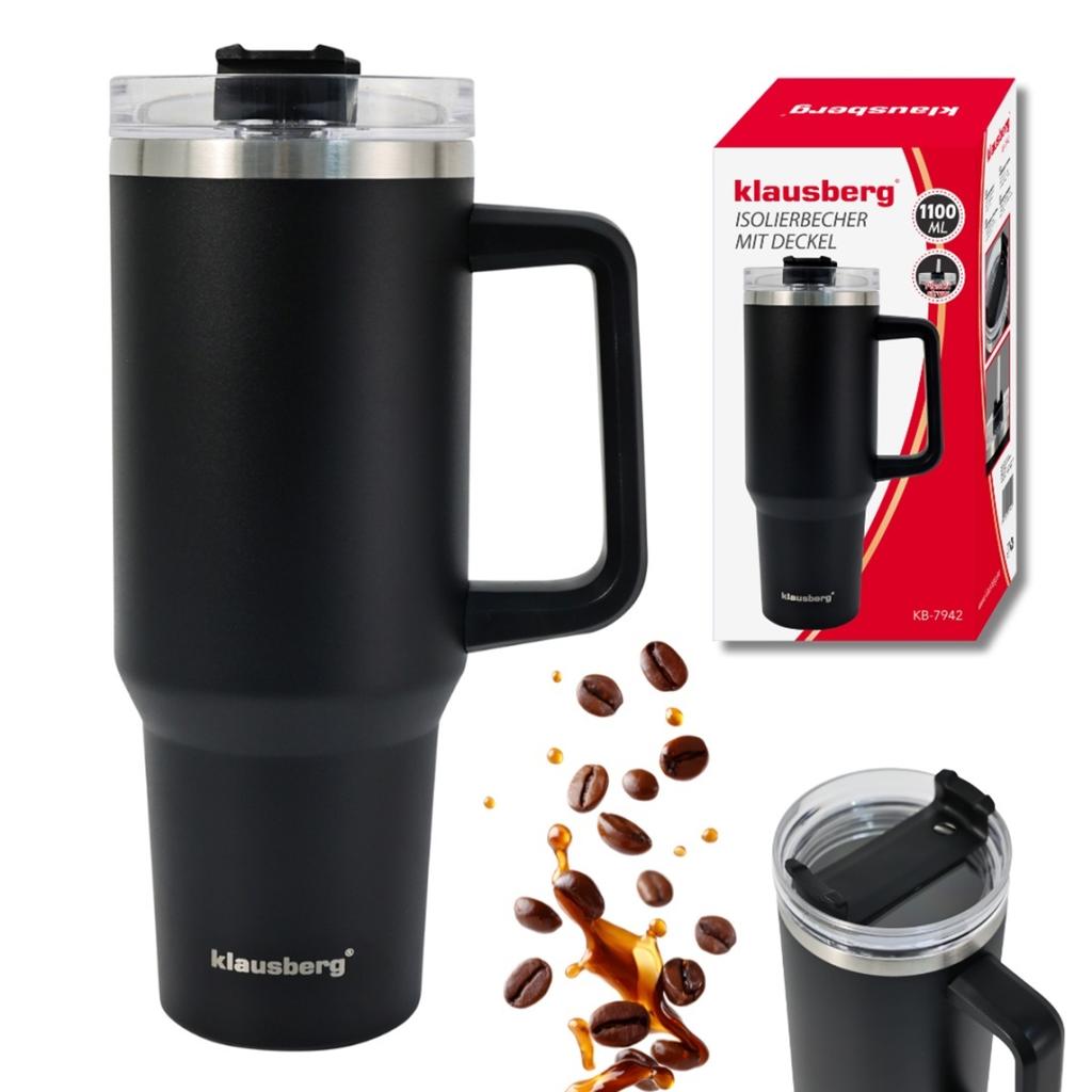 STEEL THERMAL MUG THERMOS 1100ml WITH HANDLE AND STRAW KLAUSBERG KB-7942