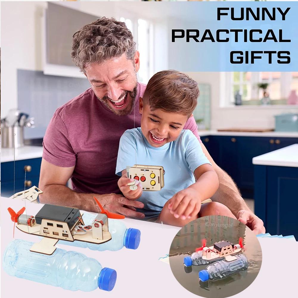 DIY Remote Control Wind Ship Model Wooden Assembling Electric Wind Powered Boat Science Experiment Kit Kids STEM Educational Toy