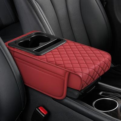 Multifunctional Car Armrest Box Booster Pad, High-Quality Pu Leather, with Double Cup Holder, Side Storage Bag, Mobile Phone Storage, Essent
