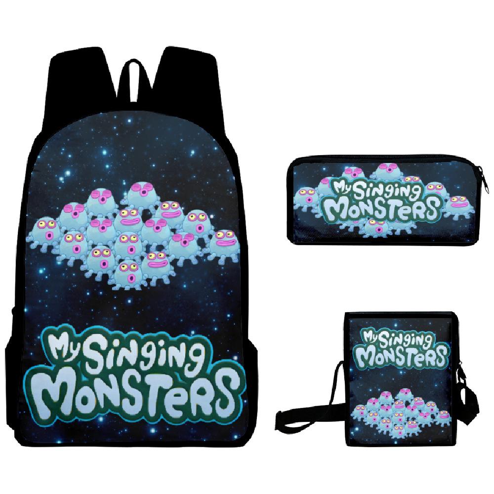 Classic Popular my singing monsters 3D Print 3pcs/Set School Bags Laptop Daypack Backpack Inclined shoulder bag Pencil Case