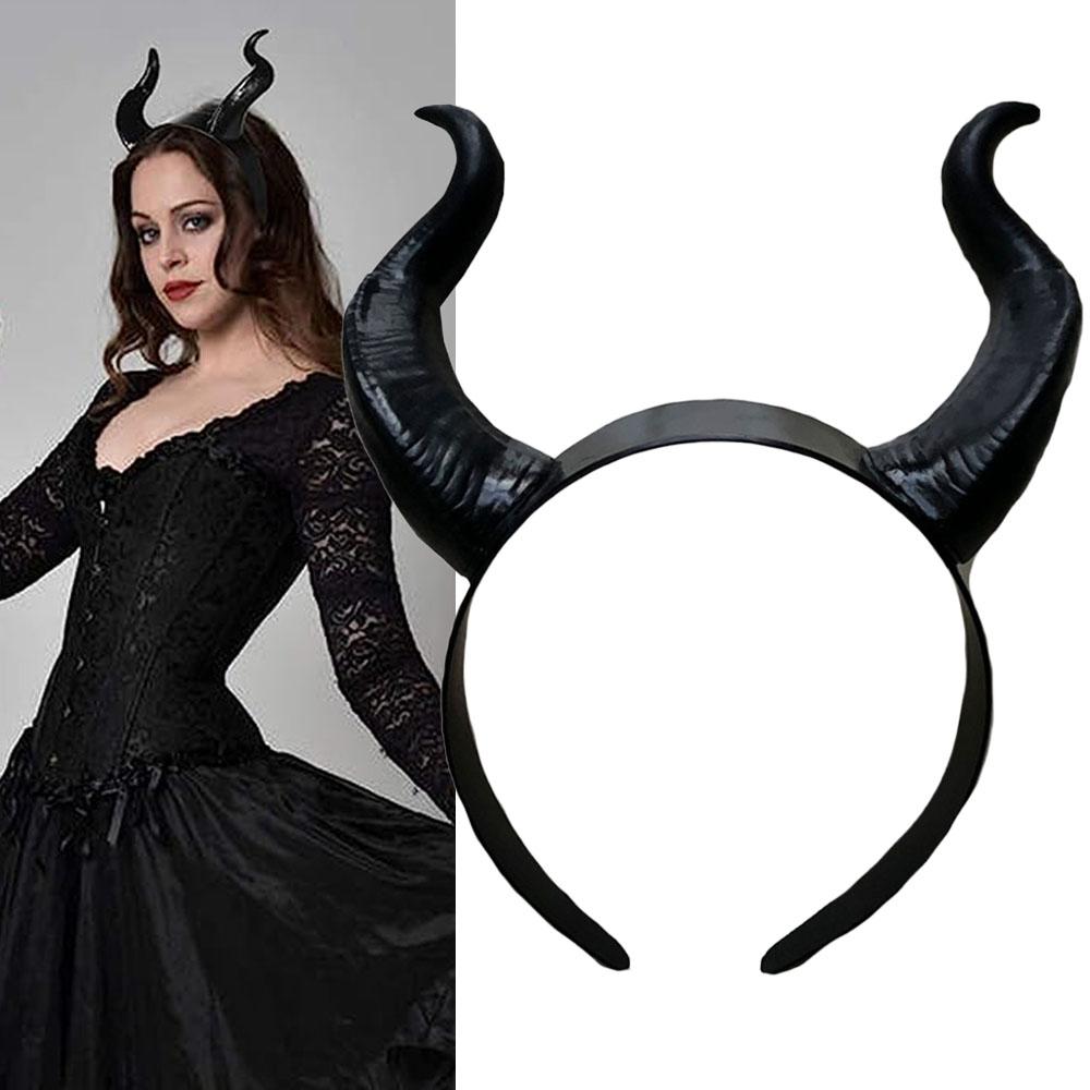 Fascia per capelli da strega regina diavolo con corna nere da donna, fascia per cosplay animale con corna, copricapo testa di diavolo, costume per festa di Natale Halloween