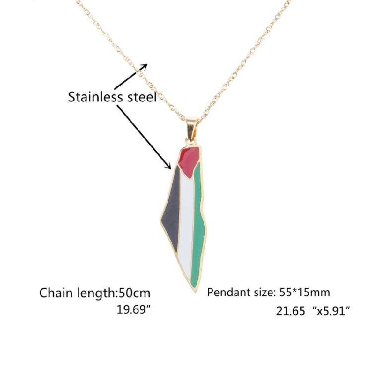Gouden/Zilveren Halskettingen Emaille Palestina Kaart Ketting Roestvrij Staal Halsketting
