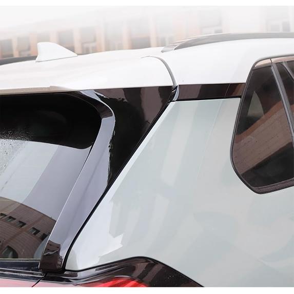 Car Accessories Exterior Rear Spoiler Wing Side Beveled Window Sill Pillar Molding Cover Trim (Glossy Black) Fit for Toyota RAV4 2019 2020 2021 2022