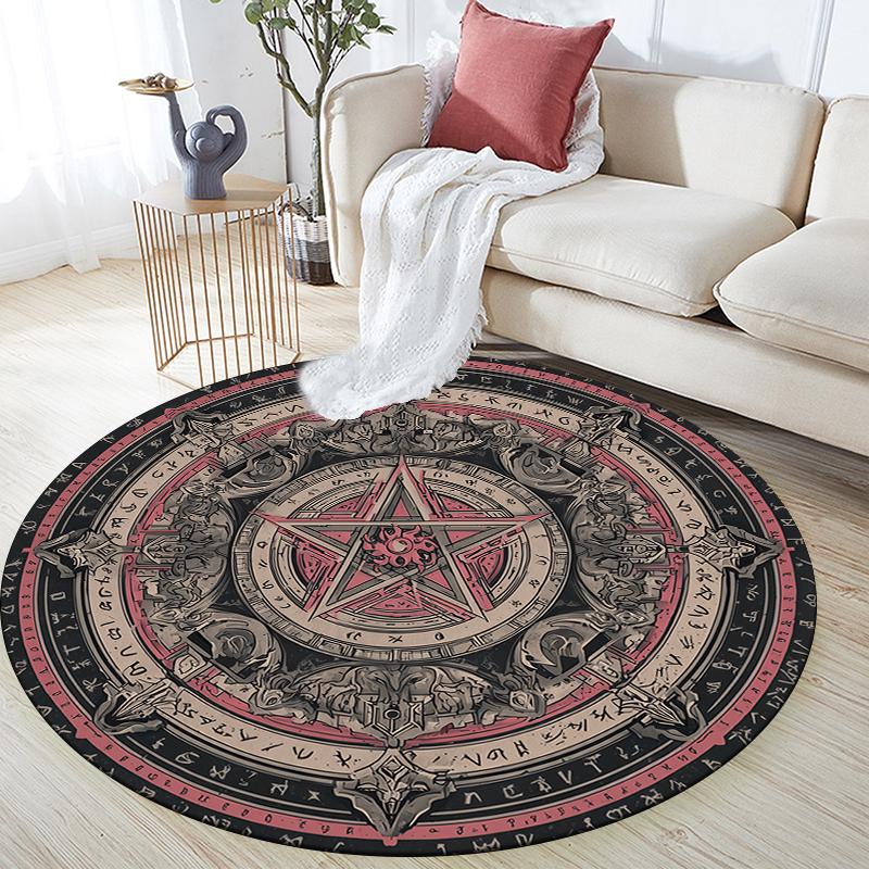 Pentagram pattern round rug,Carpet Rug for Living Room Bedroom Sofa Playroom Decor,Non-slip Floor Mat,Holiday Gifts and Birthday Gifts