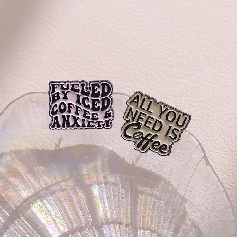 Brooch Alloy Trendy Pin With Charming English Letter Design Inspired By Coffee Cups For Enthusiasts Fashion