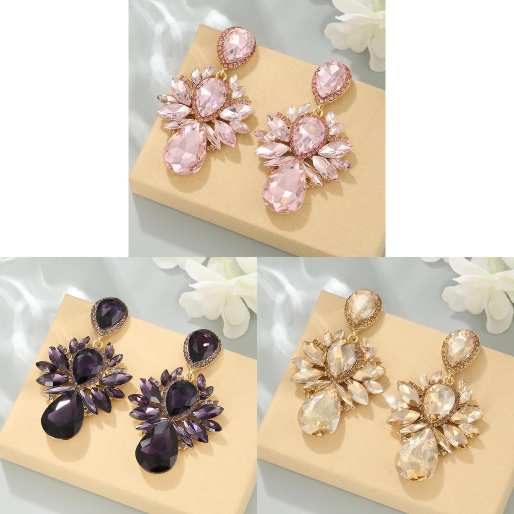 Crystal Dangle Earrings For Women With Alloy Water Drop Shape In Multi Colors For Elegant Nightwear