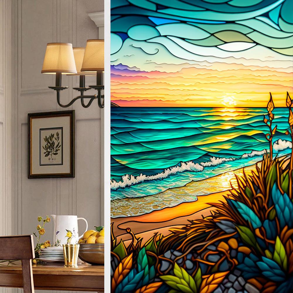 Colorful Retro Flower & Bird PVC Static Cling Removable Window Film