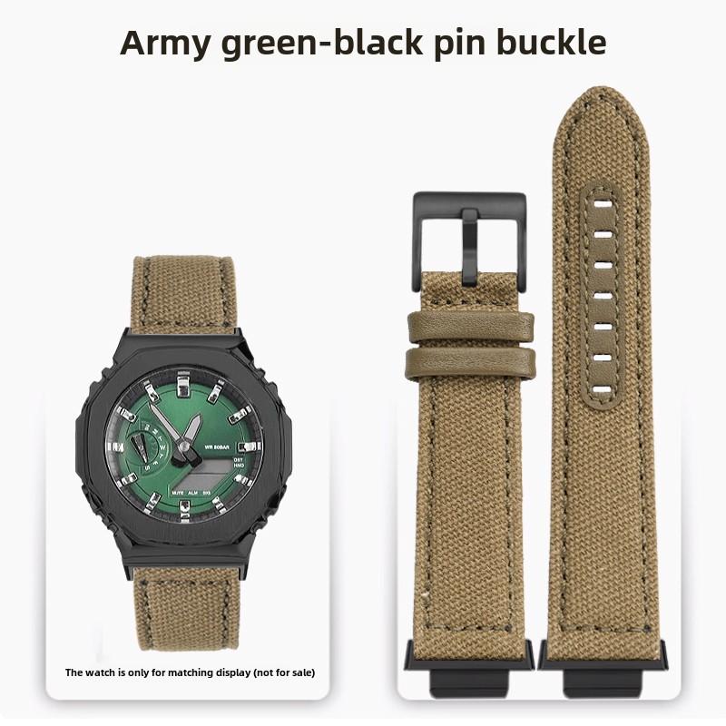 GA2100 GA2110 modified nylon watch Strap Case For Casio G-shock GA-2100 GA-2110 GM-2100 Canvas men's green Watchband metal Bezel