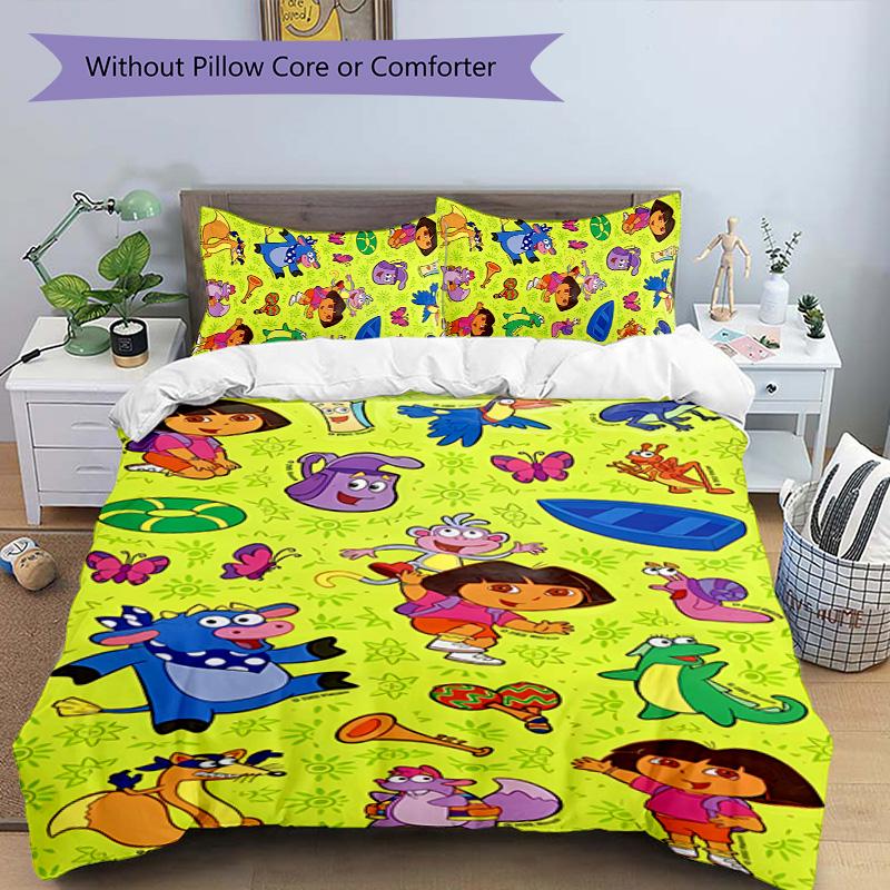 3pcs D-Doras The Explorer Pattern Bedding Set Duvet Cover Set Includes Duvet Cover &pillowcases, Perfect All Season Bedroom Decoration & Gift