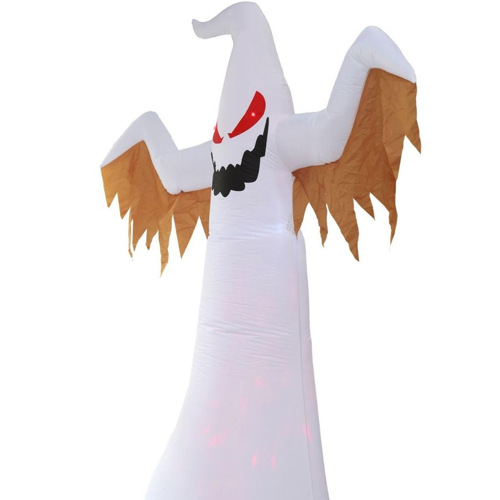 Halloween LED Inflatable White Ghost 2.4m Scary Decor with Color Lights and Flashing Flame