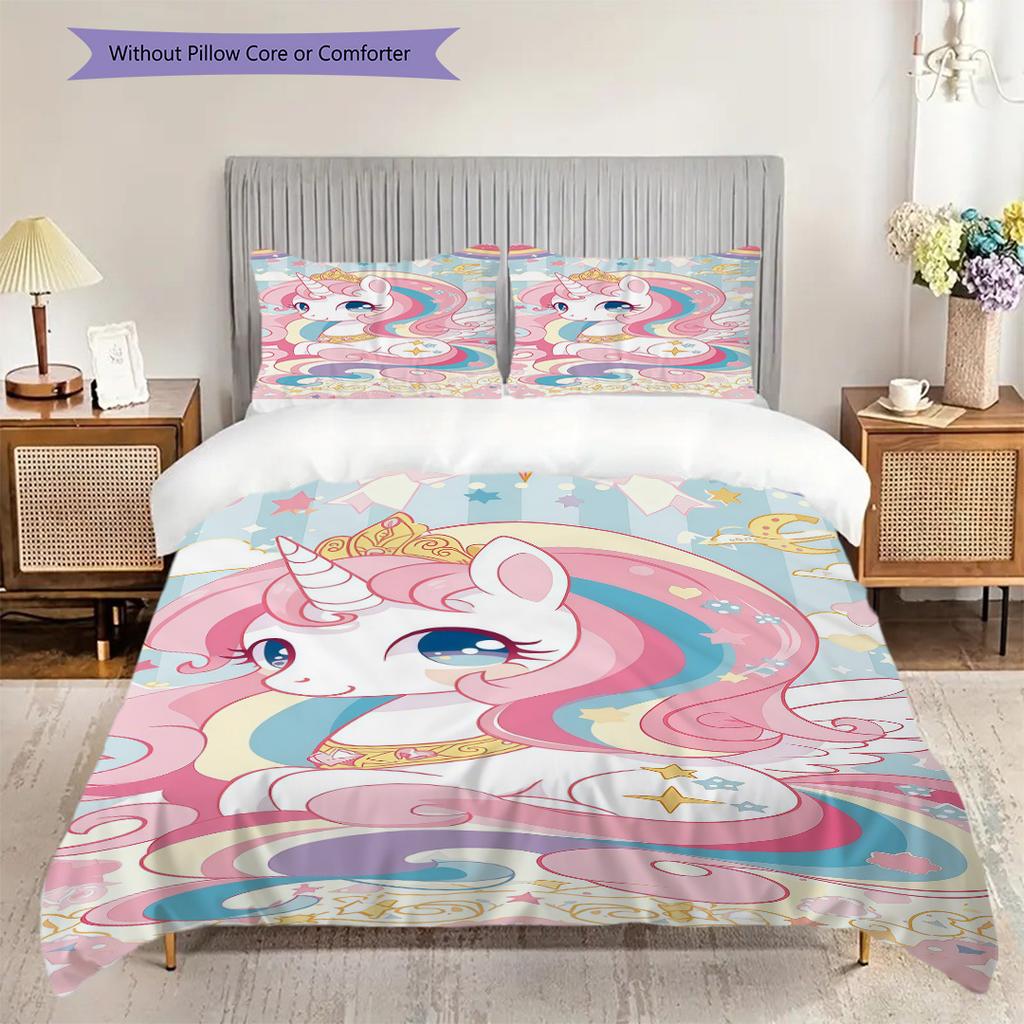 Magical Unicorn Rainbow Fantasy Bedding 1 Duvet Cover 2 Pillowcase Without Core Bedding Set Christmas Birthday Gift