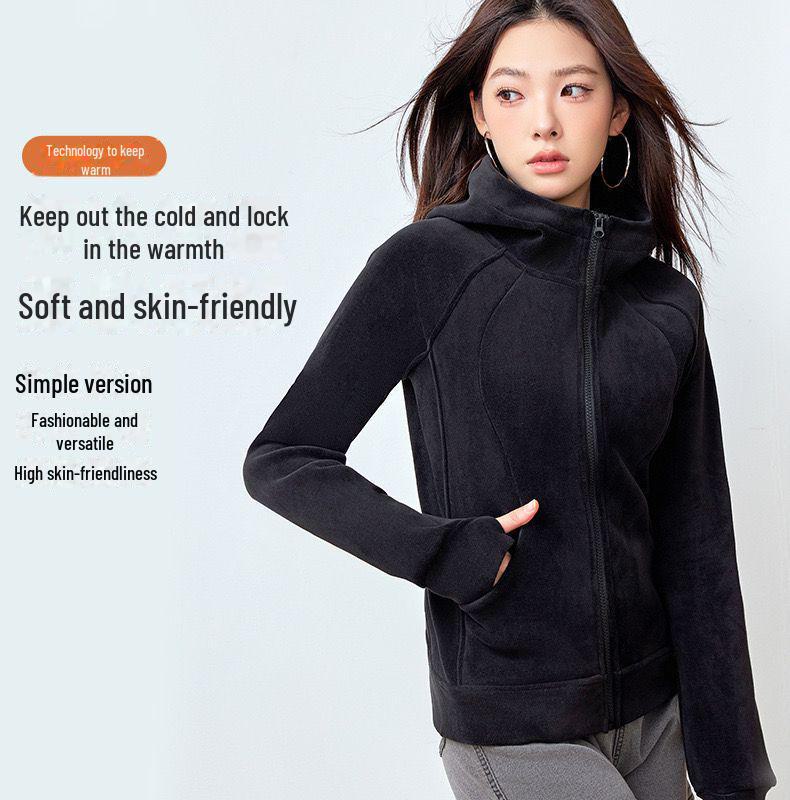 Lulu Double-Sided Thick Ollie Velvet American Style Hooded High Collar Women's Sports Jacket - Autumn/Winter 2024.