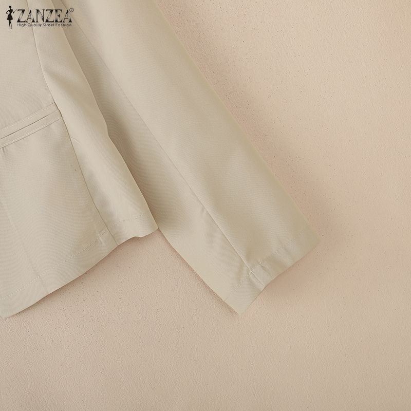 ZANZEA Γυναικεία Casual Μπλούζα Καρδίγκαν με V-Λαιμόκοψη, Μονόχρωμη, Μακρυμάνικη