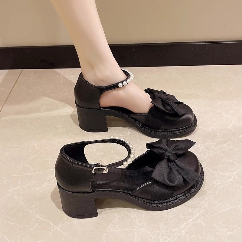 Bow Pearl With Medium Heels Ladies Mary Jane Shoes Korea The Best New Breathable Fashion 2025 Luxury Vip Women's Closed Sandals