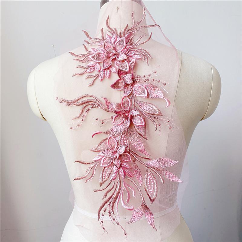 1Pc Flower Pearl Embroidery Applique Patch Sew On Hat Clothes For DIY Lace Fabric 47*16CM