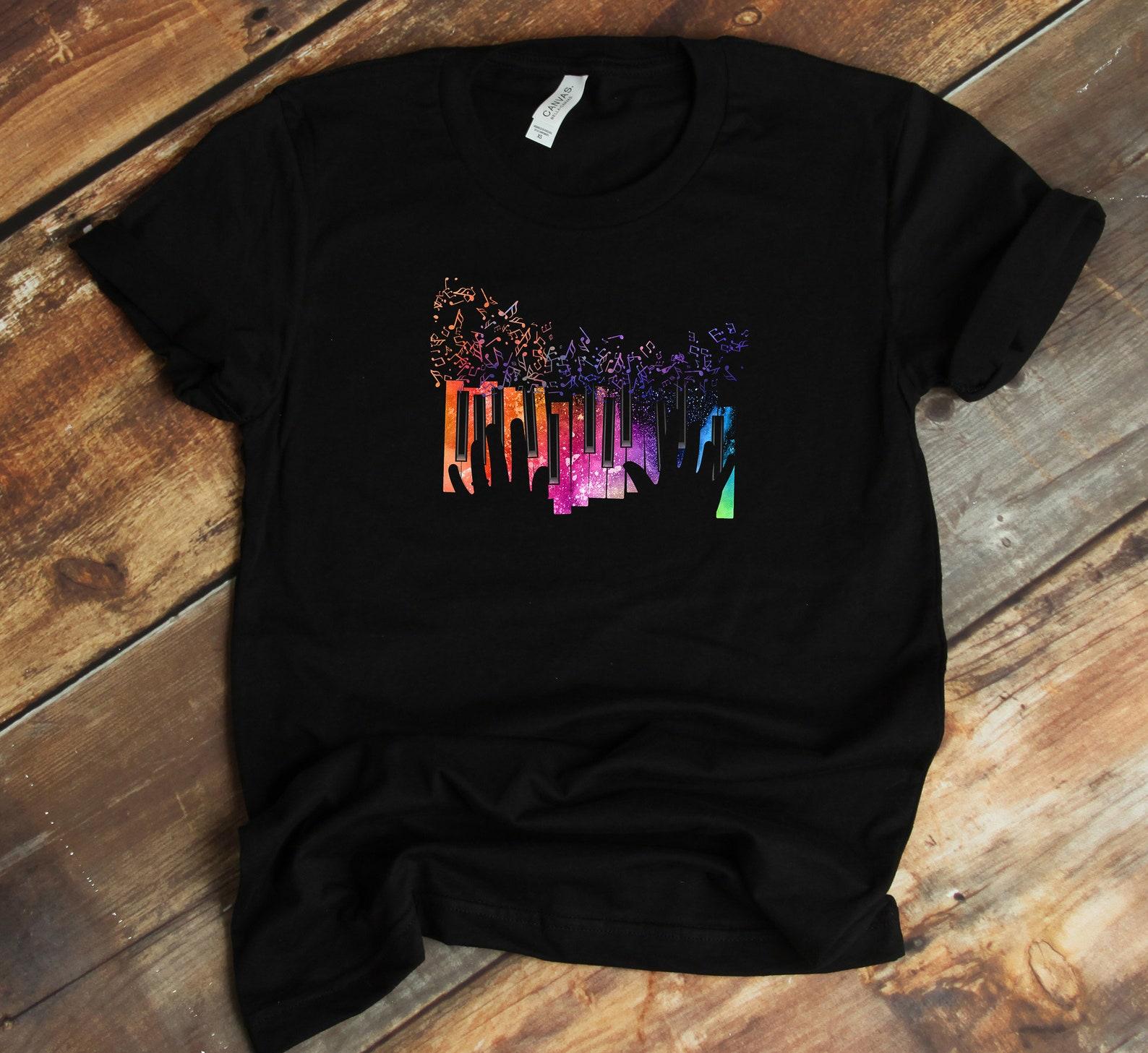 Piano Keyboard Player T-Shirt - Music Notes Musician Pianist L