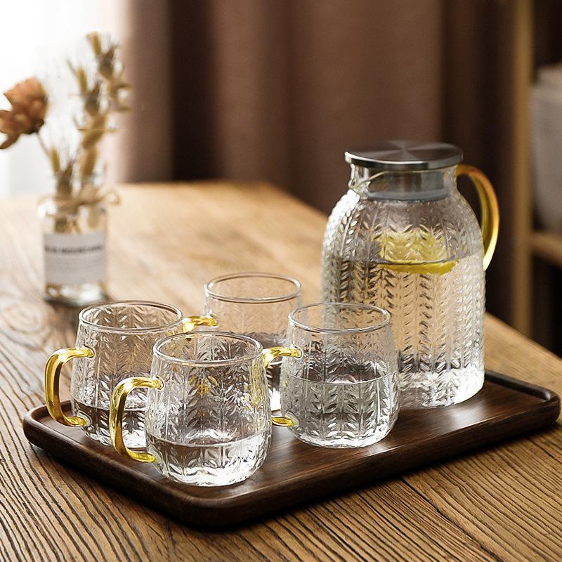 Jarra de Agua Fría de Vidrio con Patrón de Espiga de Trigo Vidrio de Alto Borosilicato Jarra de Agua Fría para el Hogar de Gran Capacidad para Zumo Limonada