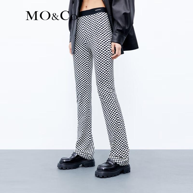 MO&Co. Black & White Checkered High-Waist Flared Pants