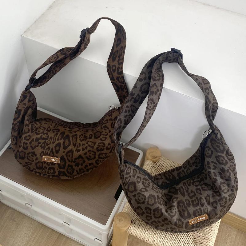 Retro Leopard Print Women's Hobos Crossbody Bag Faux Suede Casual Shoulder for Women Fall Winter Underarm Bag Purse Handbags