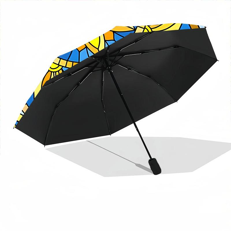 1pc Stained Glass Mandala Automatic Folding Umbrella - Design, Durable Iron Frame for Travel, Outdoor, Beach Fashion Accessory a0920062