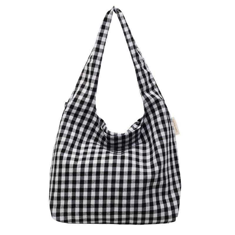 Plaid Canvas Bag Women's Large-capacity New Summer Versatile Shoulder Shopping Bag College Student Tote Bag