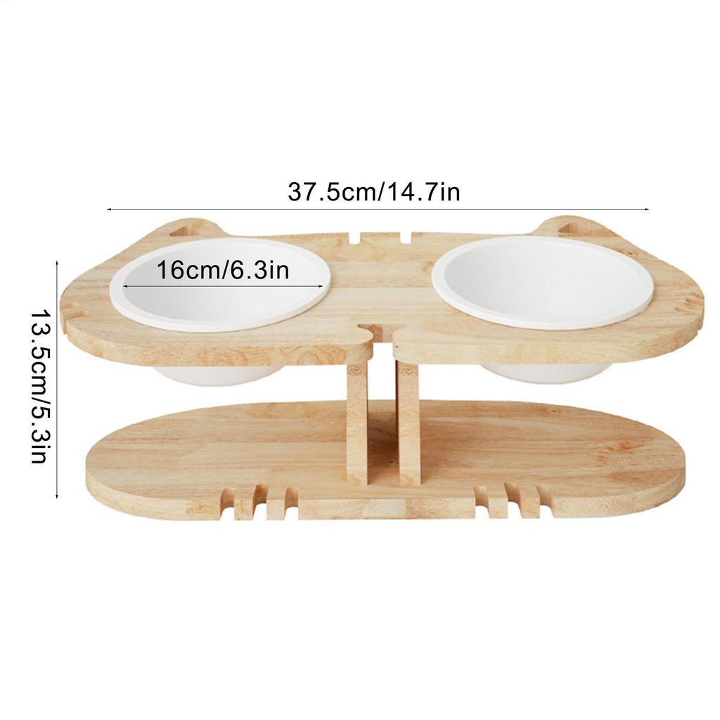 Tilted Cat Feeding Bowls Elevated Non-Slip Pet Feeding Dishes With Wood Stand Raised Tilted Cat Feeder For Indoor Household