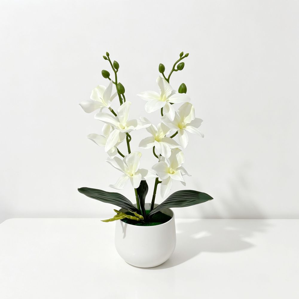 Silk Petals Simulation Cymbidium Bonsai Multicolor Faux Flower Potted  Desktop Ornament